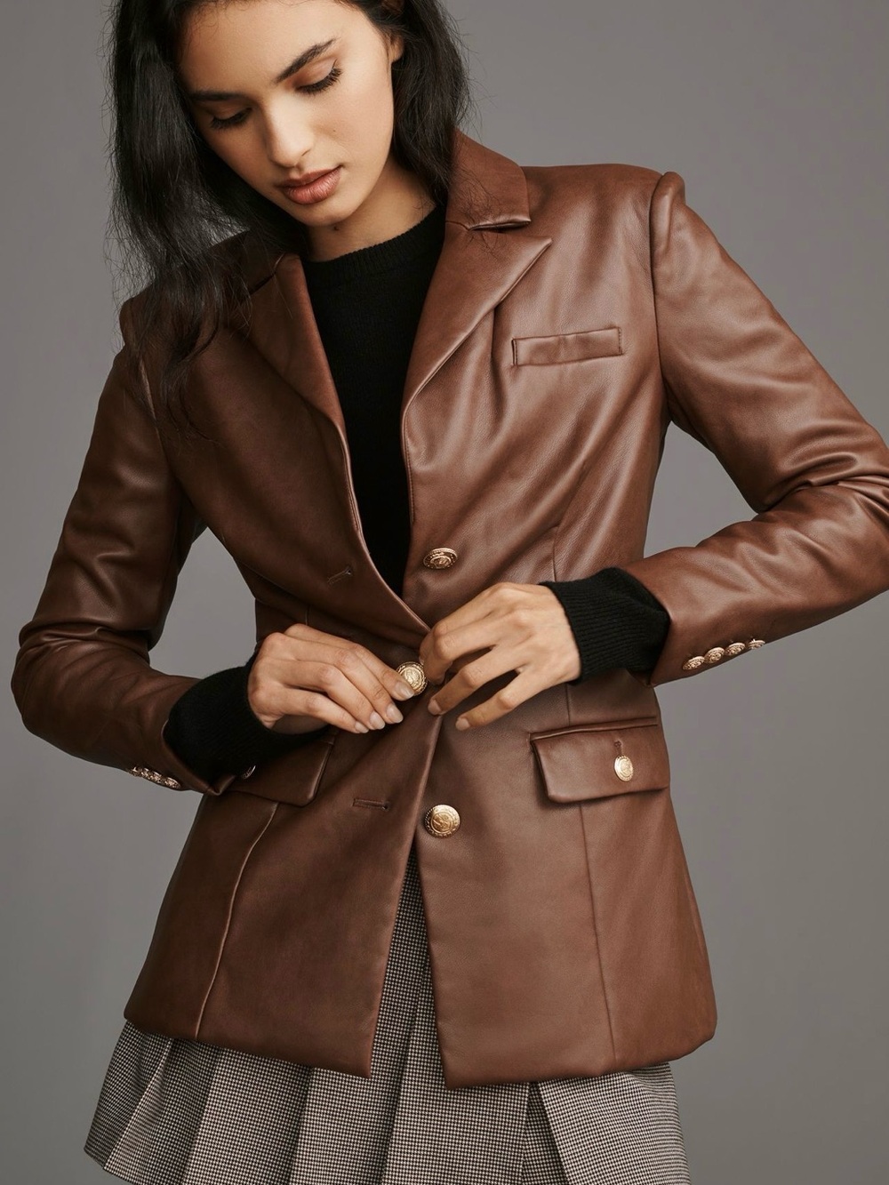 Avec Les Filles Faux Leather Military Blazer